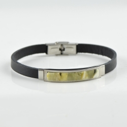 Green small Baltic Amber bracelet with  leather